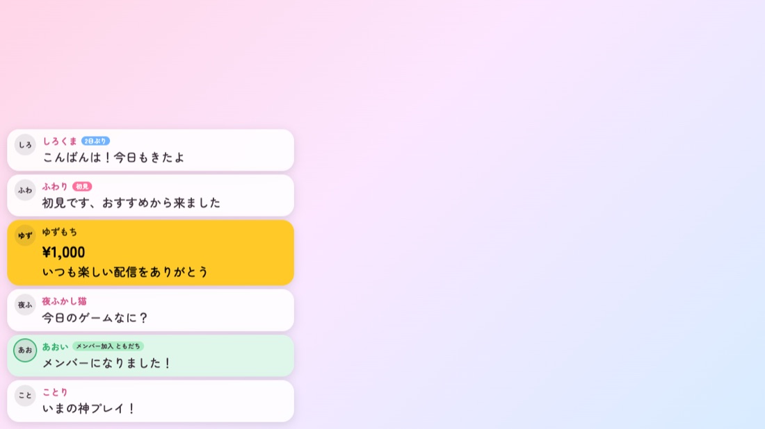 キュートのテーマで表示したコメント